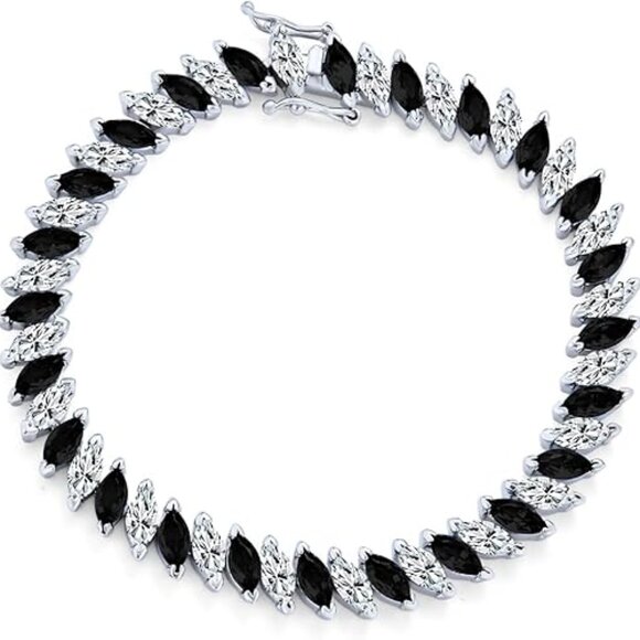 Cubic Zirconia Marquise Shape 14K Gold Silver Plated Tennis Bracelet - Picture 1 of 2